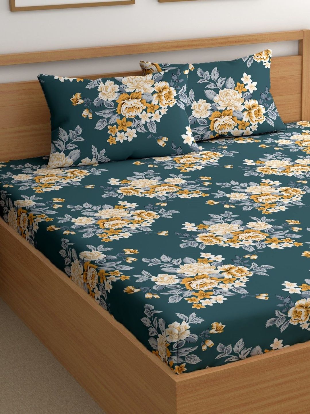 Aura Grey Floral 180 TC Bedsheet with 2 Pillow Covers-picture-23