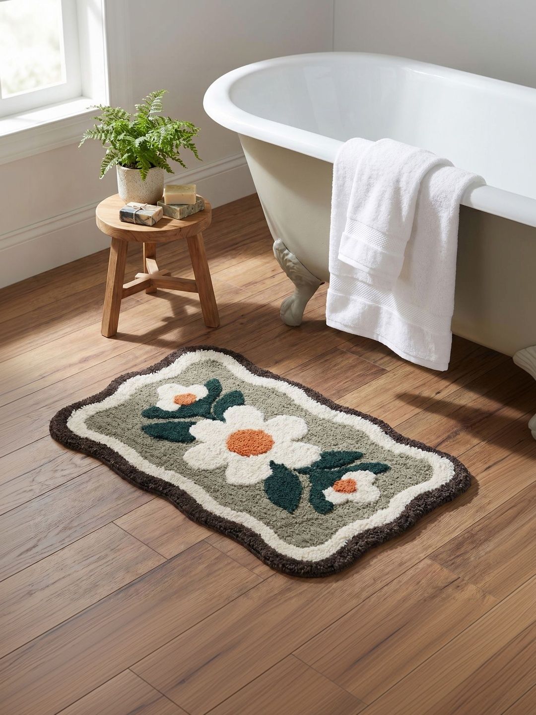 Saral Home Grey Self Designed Bath Rug With Anti-Skid Backing & Water Absorbing-picture-25