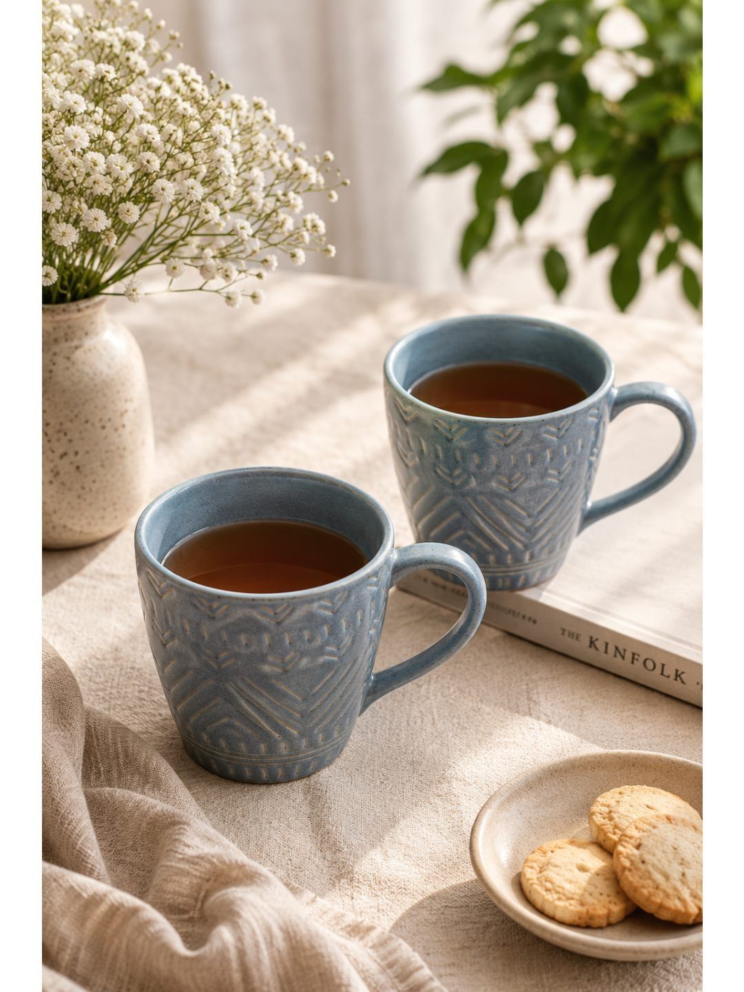 RUHANI HOMES Blue Crafted Ceramics Textured Ceramic Matte Mugs Set of Cups and Mugs-picture-37
