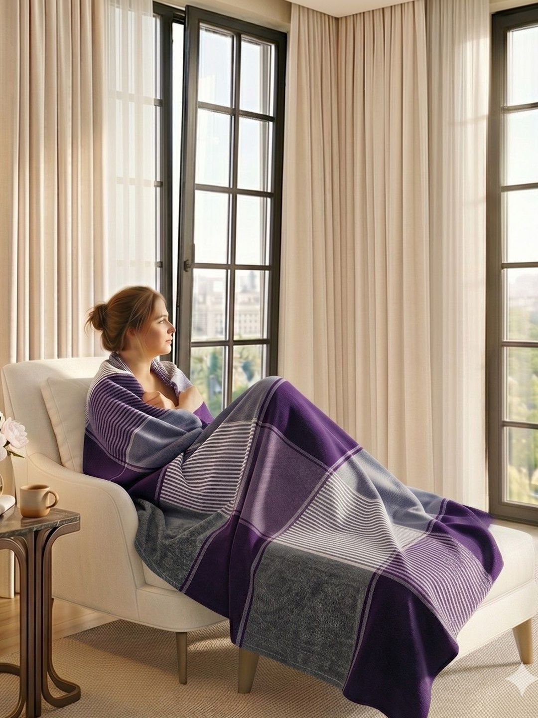 Hornbill Enterprises Violet Striped 300 GSM Blanket-image-0