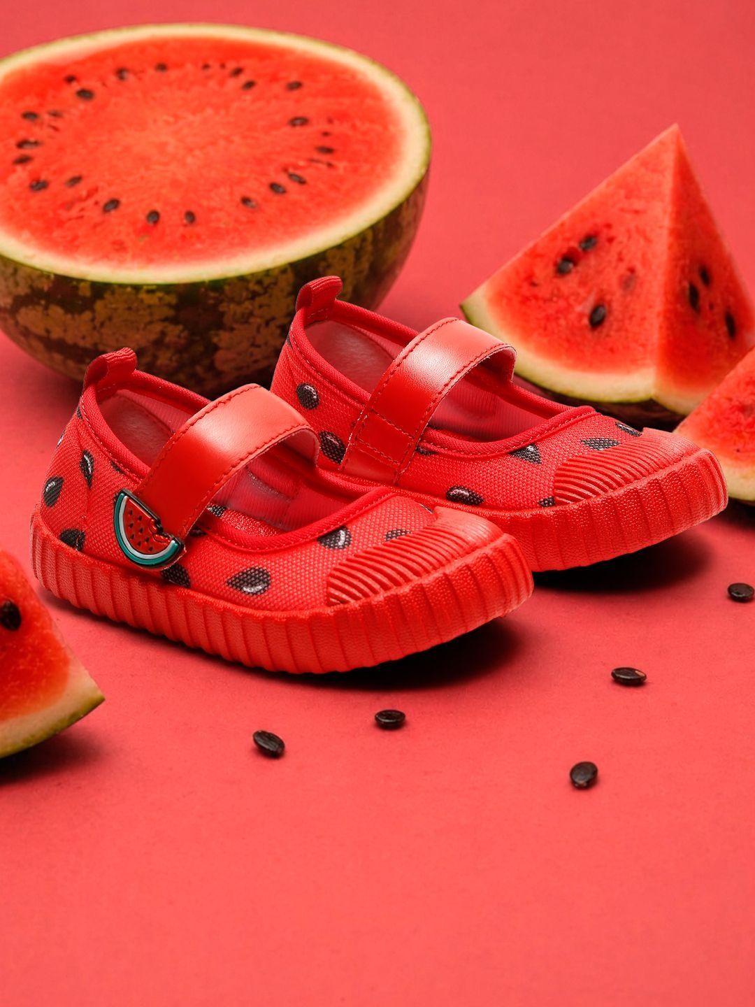 ONYC Girls Watermelon Textured Round Toe Velcro Ballerinas-image-34