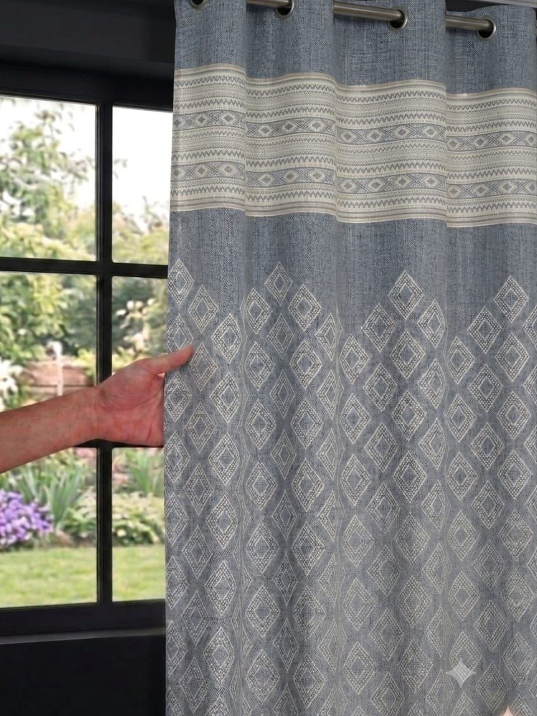 RAINBOW FURNISHINGS Grey Set of 2 Ethnic Motifs Window Curtain-image-18