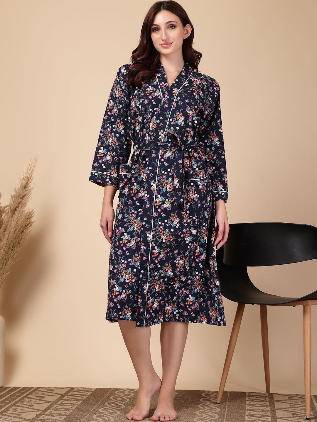 KLOTTHE Cotton Knee Length Bath Robe-image-28