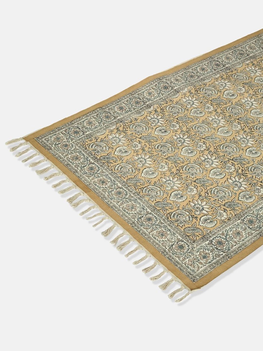 Fabindia Beige Floral Cotton Dhurrie-image-10