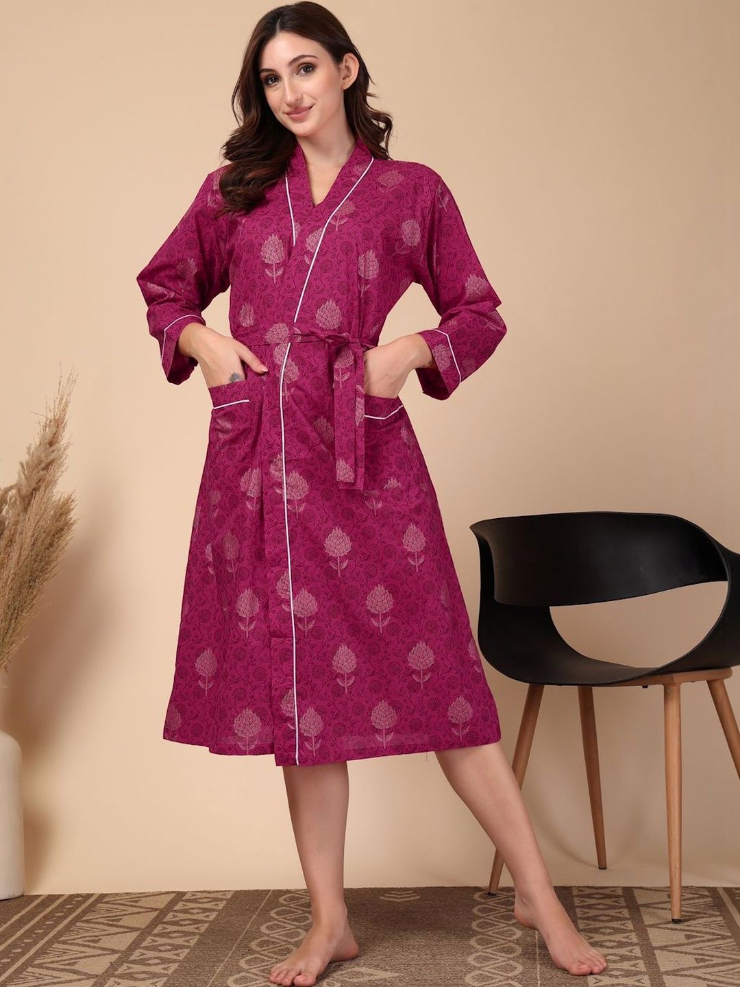 KLOTTHE Cotton Knee Length Bath Robe-picture-25