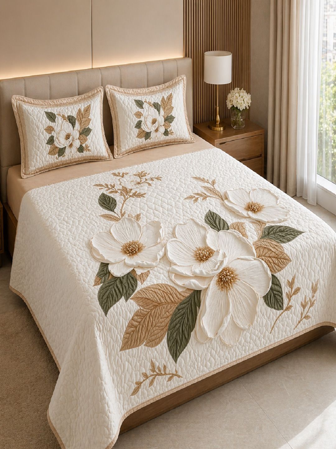 KIDS WONDERS Multicoloured & Beige Floral 300 TC Bedsheet with 2 Pillow Covers-picture-27