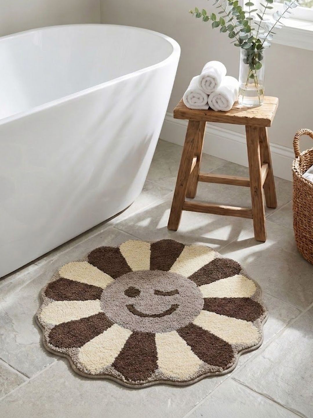 Saral Home Brown Self Designed Bath Rug With Anti-Skid Backing & Water Absorbing-picture-40