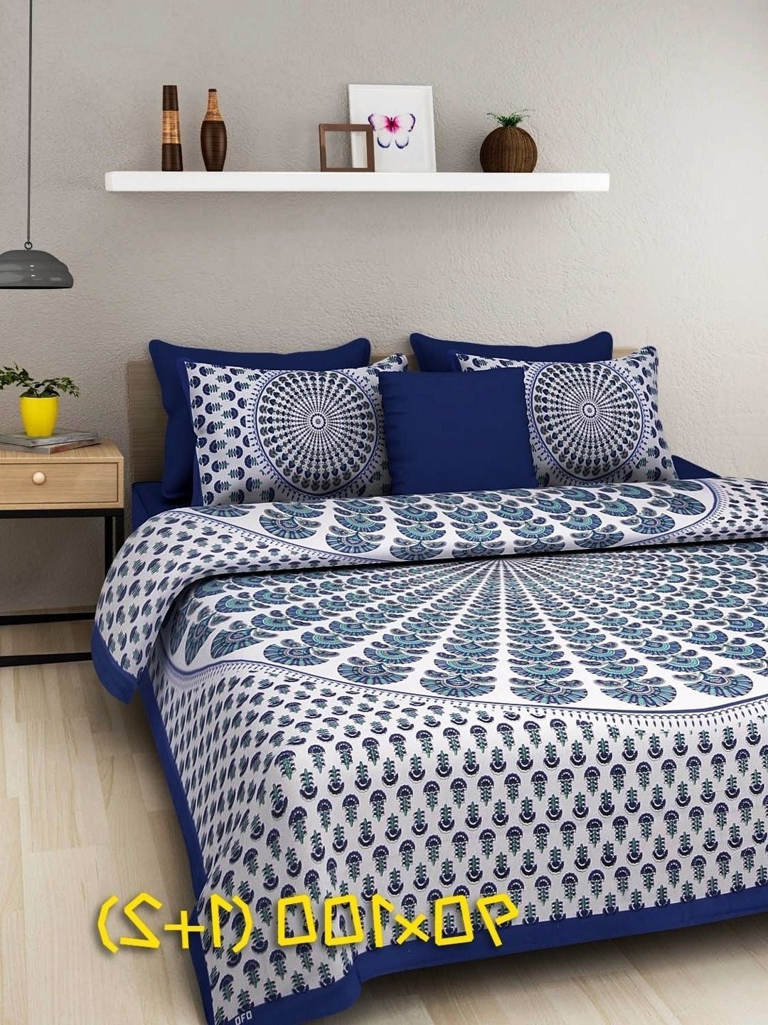 Cotton Choice White & Blue Floral 180 TC Bedsheet with 2 Pillow Covers-image-24