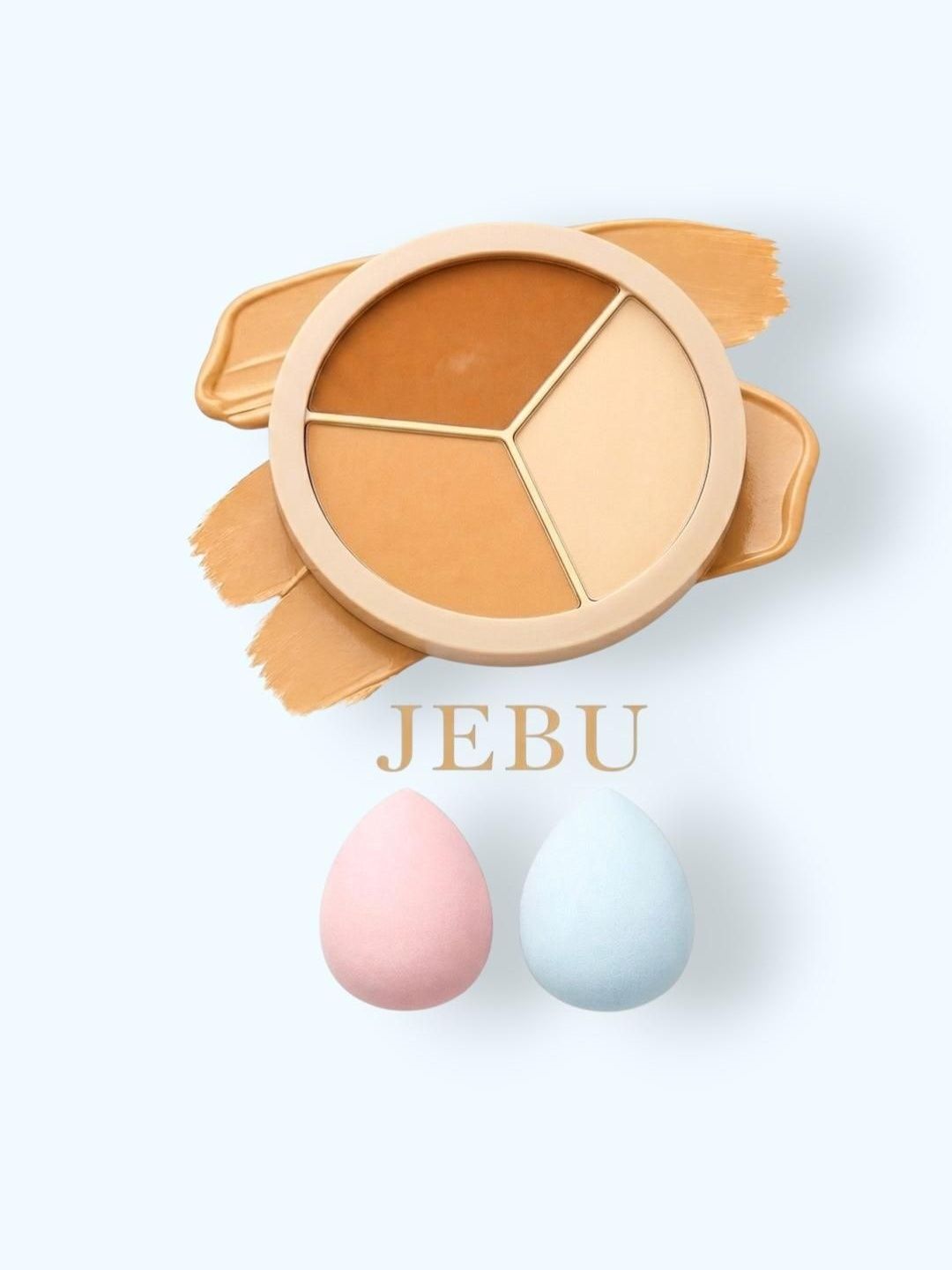 JEBU 3 In 1 Face Concealer Palette For Dark Circles With Beauty Blender-image-3