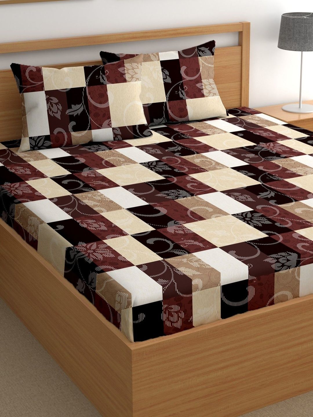 Aura Black & Brown 180 TC Bedsheet with 2 Pillow Covers-image-22