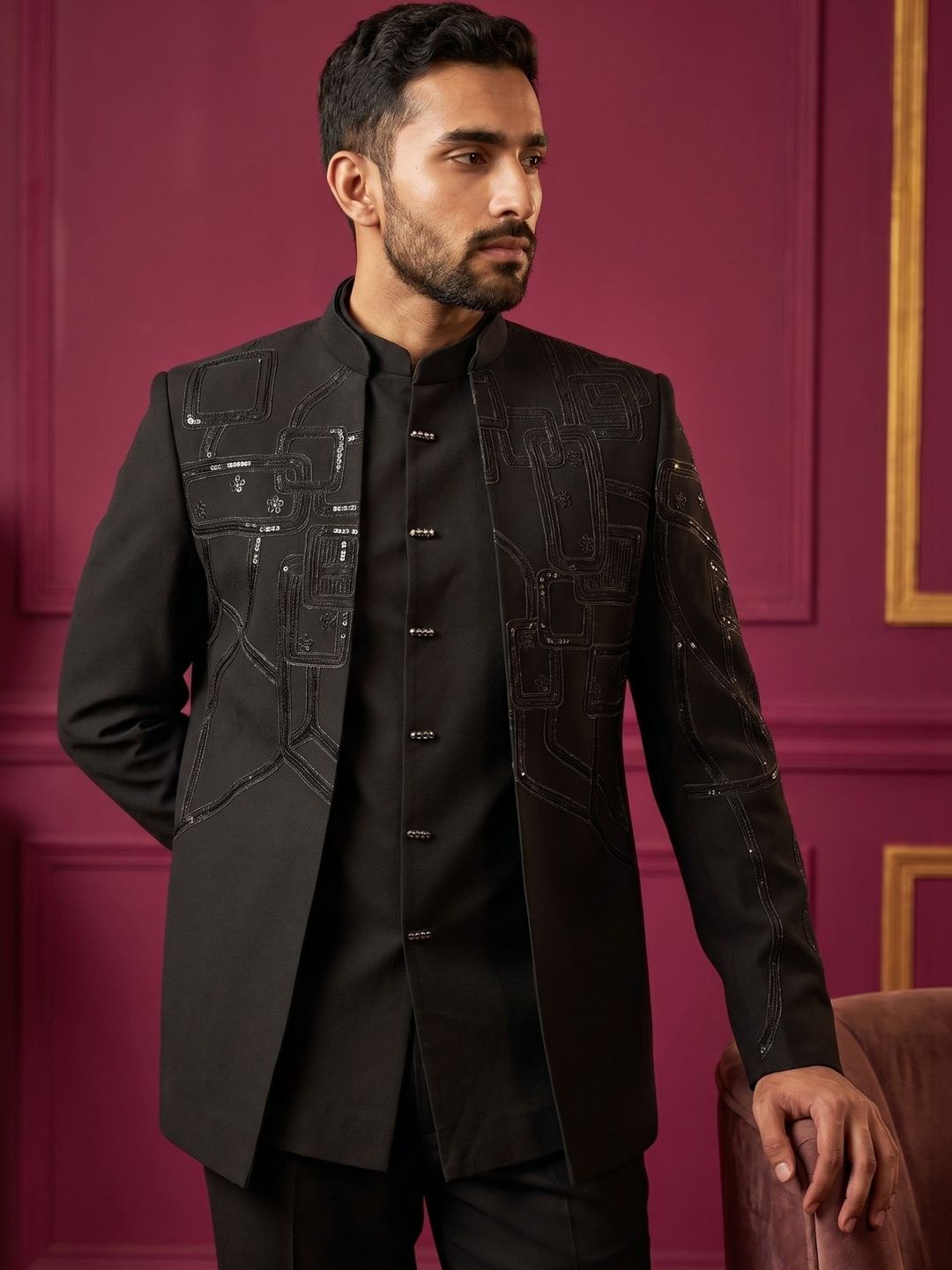 Jompers Embroidered Mandarin Collar Sherwani Set-picture-39