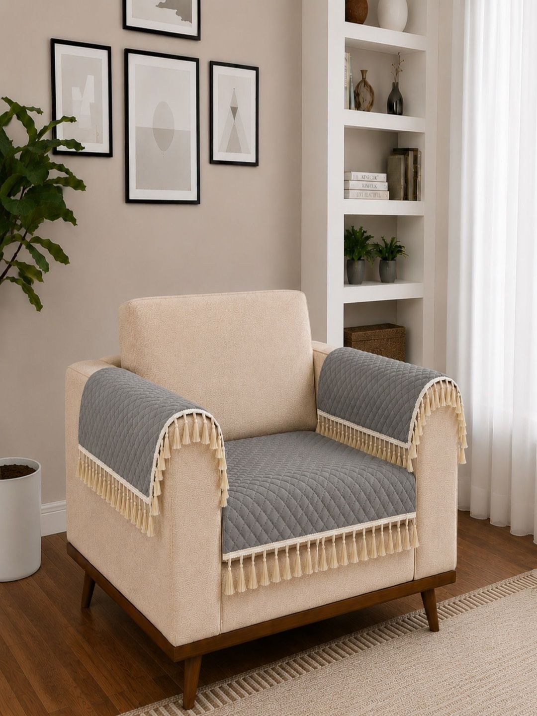 Homefab India Grey 3 Piece Sofa Cover With Arms-image-26