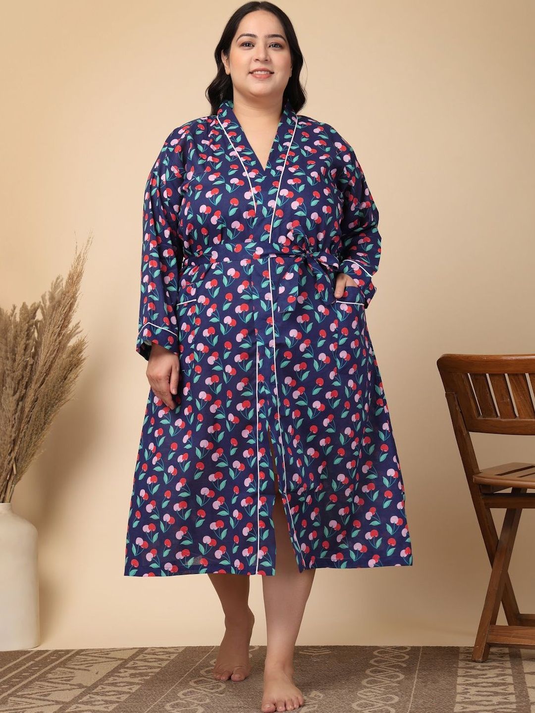 KLOTTHE Cotton Knee Length Bath Robe-picture-13