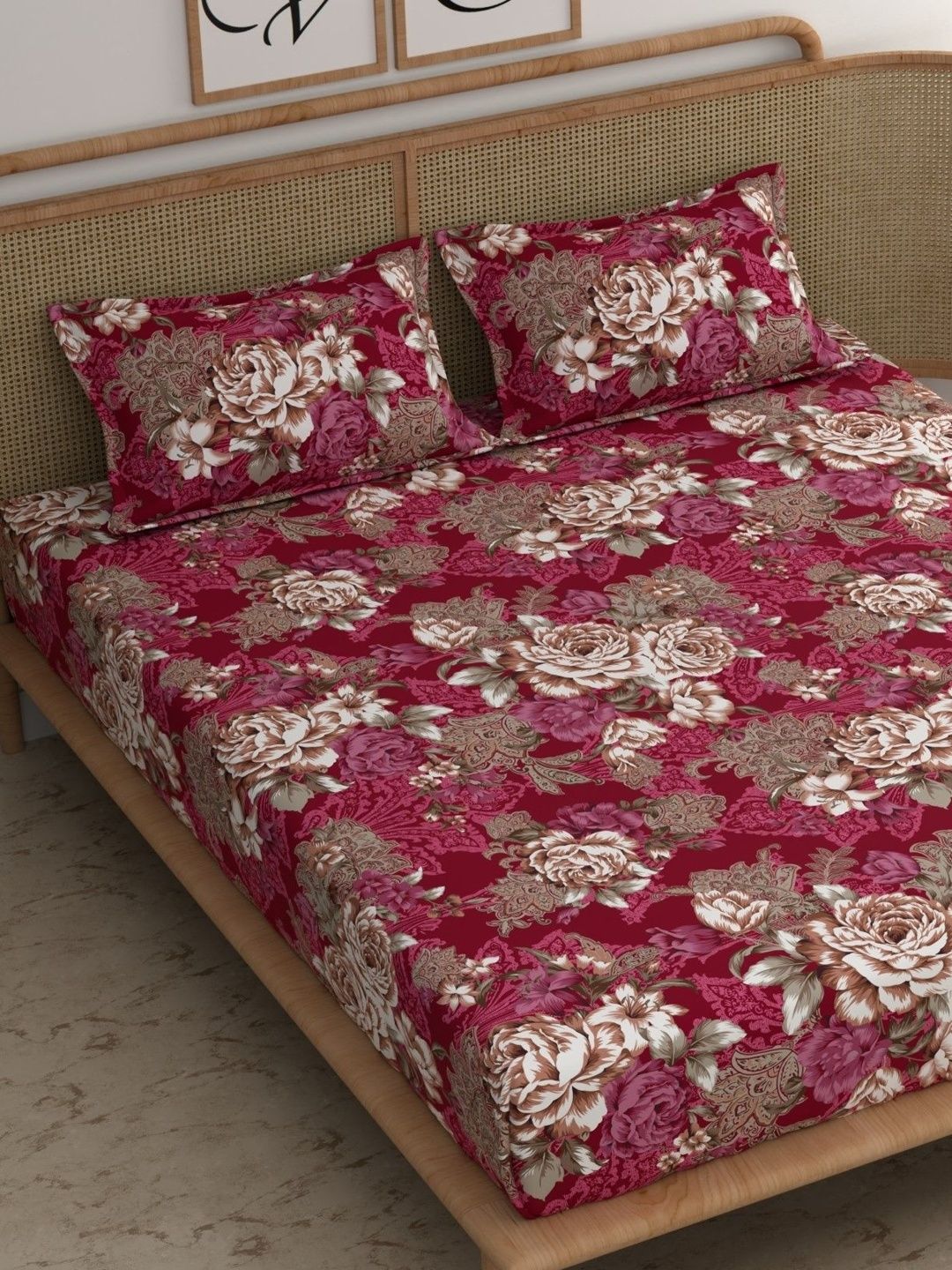 Aura Pink & White Floral 180 TC Bedsheet with 2 Pillow Covers-picture-46
