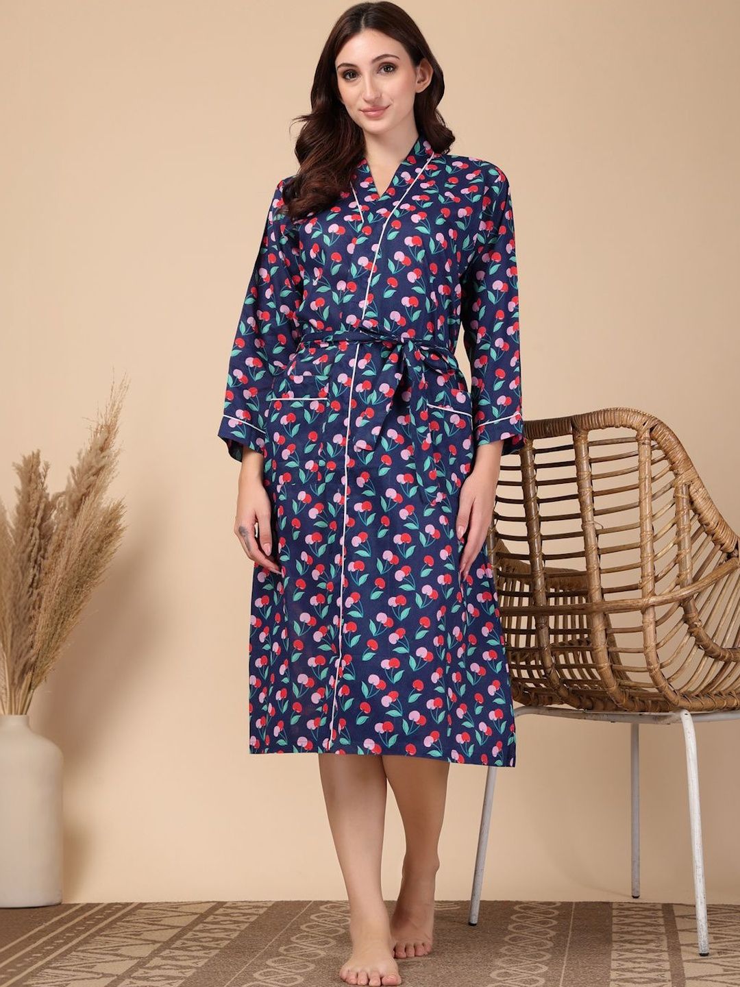 KLOTTHE Cotton Knee Length Bath Robe-picture-58