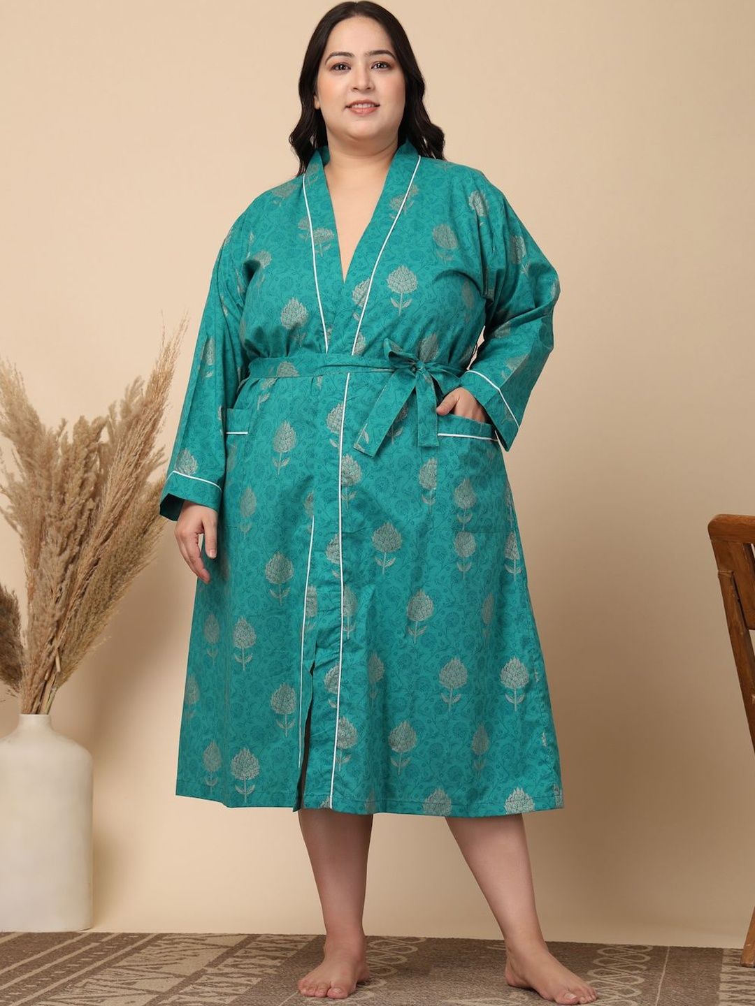 KLOTTHE Cotton Knee Length Bath Robe-picture-51