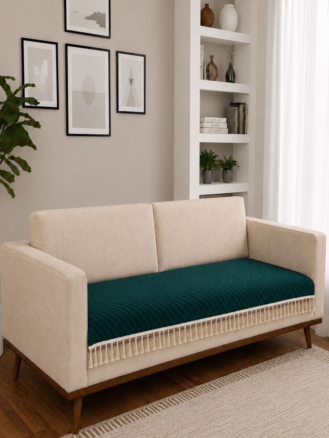 Homefab India Teal 1 Piece Sofa Cover Without Arms-picture-26