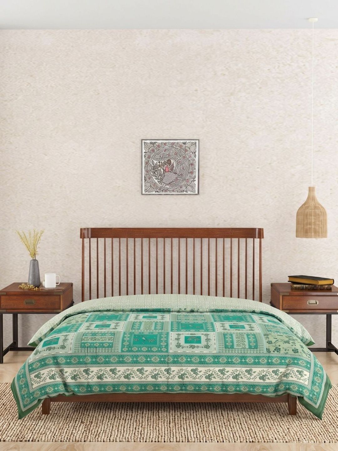 Fabindia Teal Ethnic Motifs Mild Winter 354 GSM Quilt-image-18