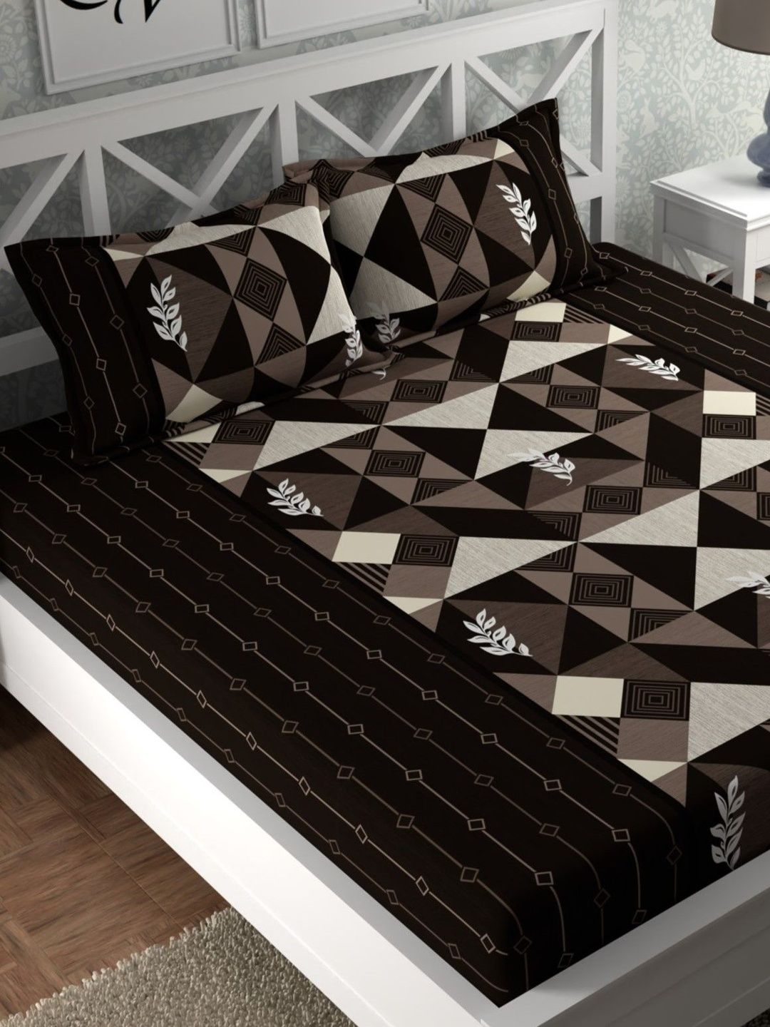Aura Brown & Beige 180 TC Bedsheet with 2 Pillow Covers-picture-14