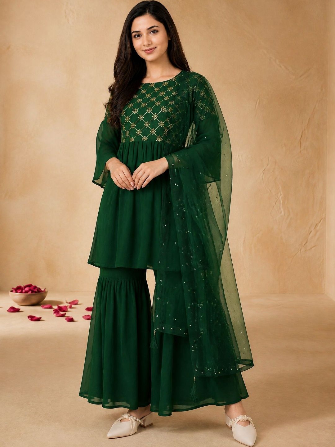Moda Rapido Embroidered Kurta With Sharara & Dupatta-picture-31