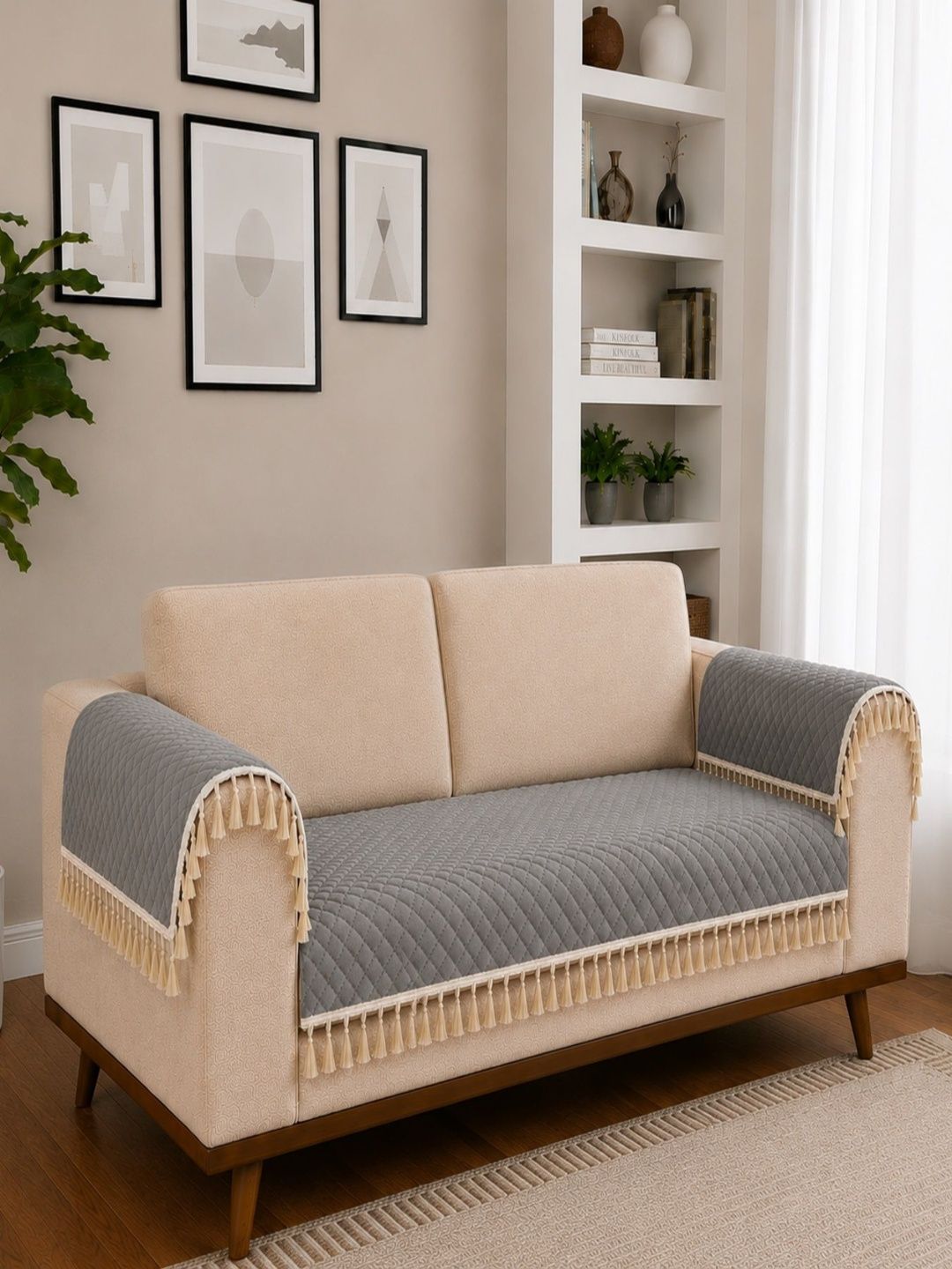 Homefab India Grey 3 Piece Sofa Cover With Arms-image-11