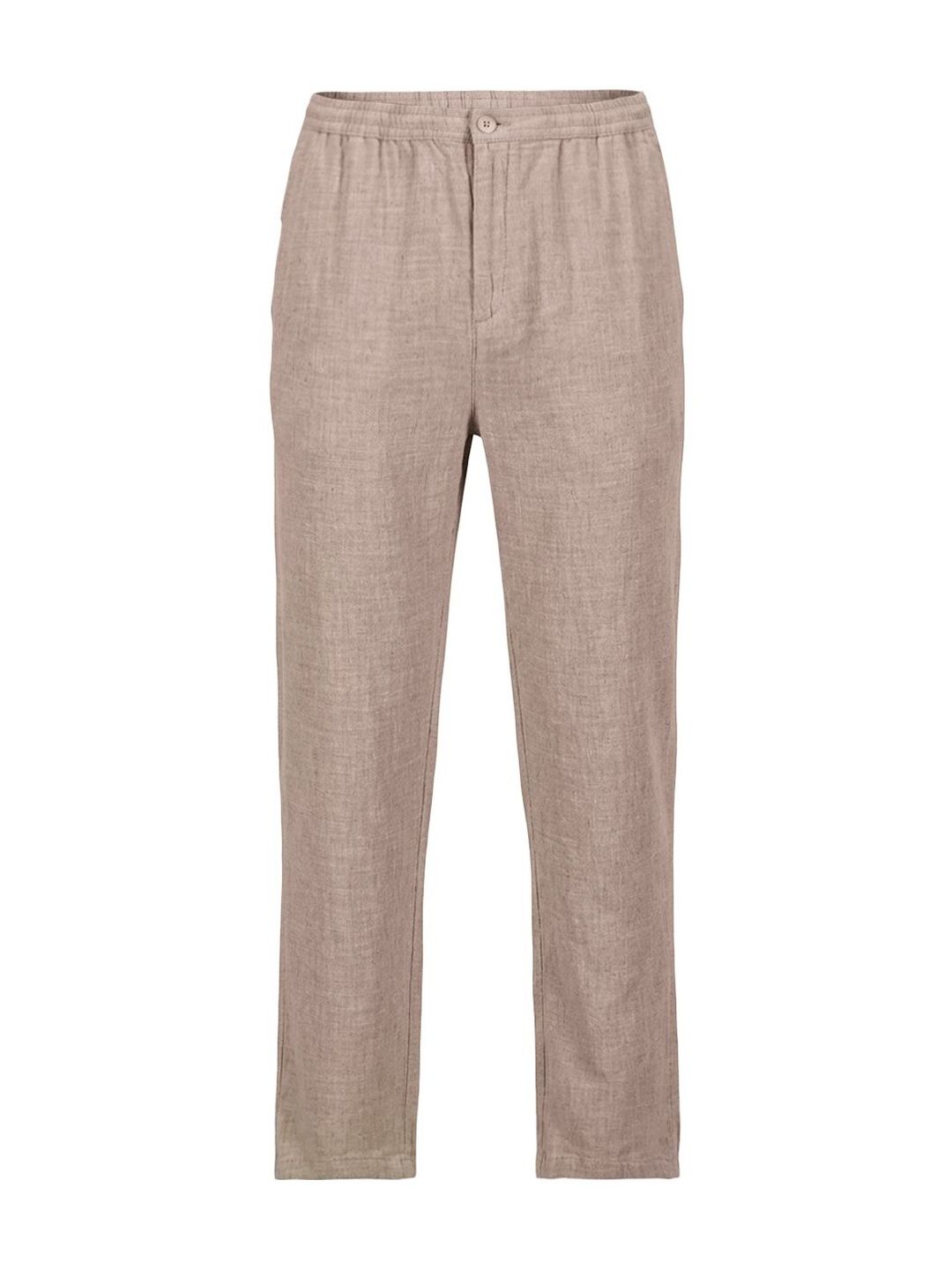 Men Beige Relaxed Linen Blend Trousers-image-30
