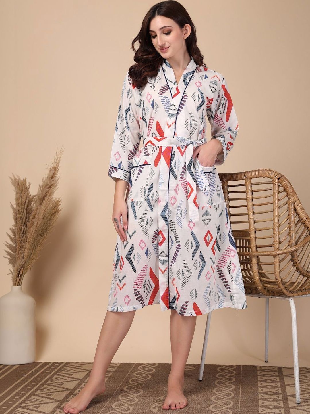 KLOTTHE Cotton Knee Length Bath Robe-picture-56