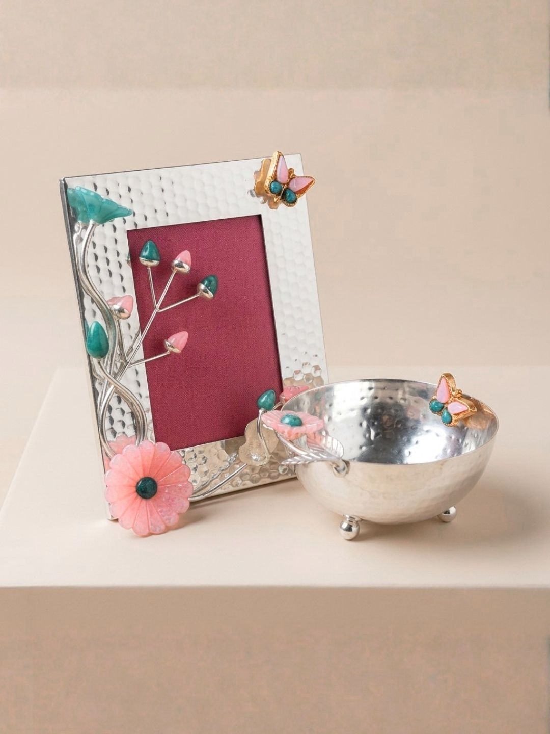 THE HOME CO. Pink & Green Silver-Plated 2-Pcs Photo Frame & Bowl Set-picture-35