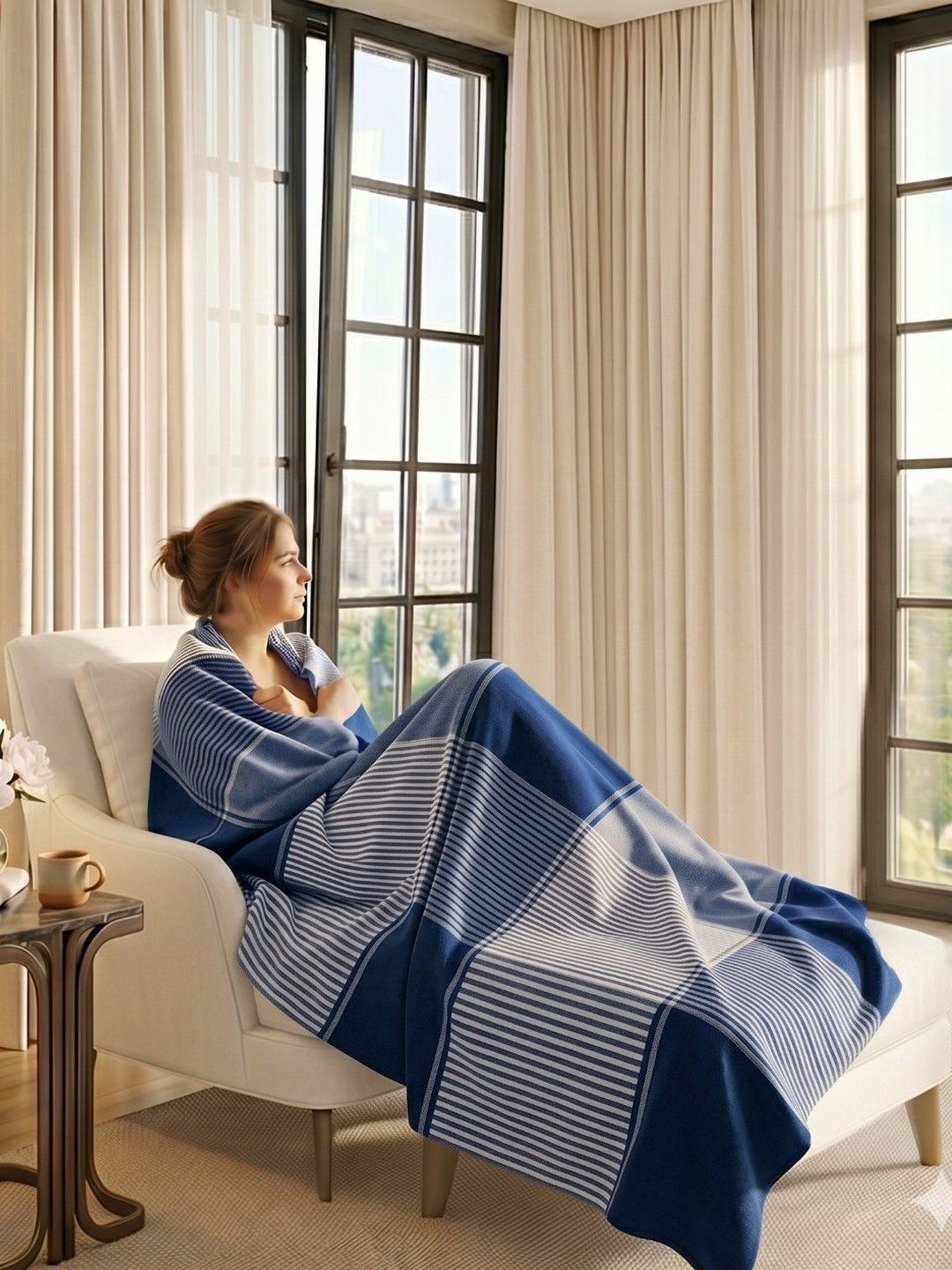 Hornbill Enterprises Blue Striped 300 GSM Blanket-image-43