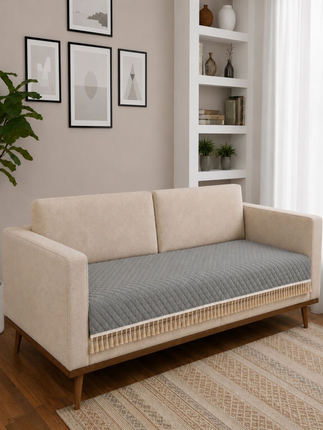 Homefab India Grey 1 Piece Sofa Cover Without Arms-picture-23