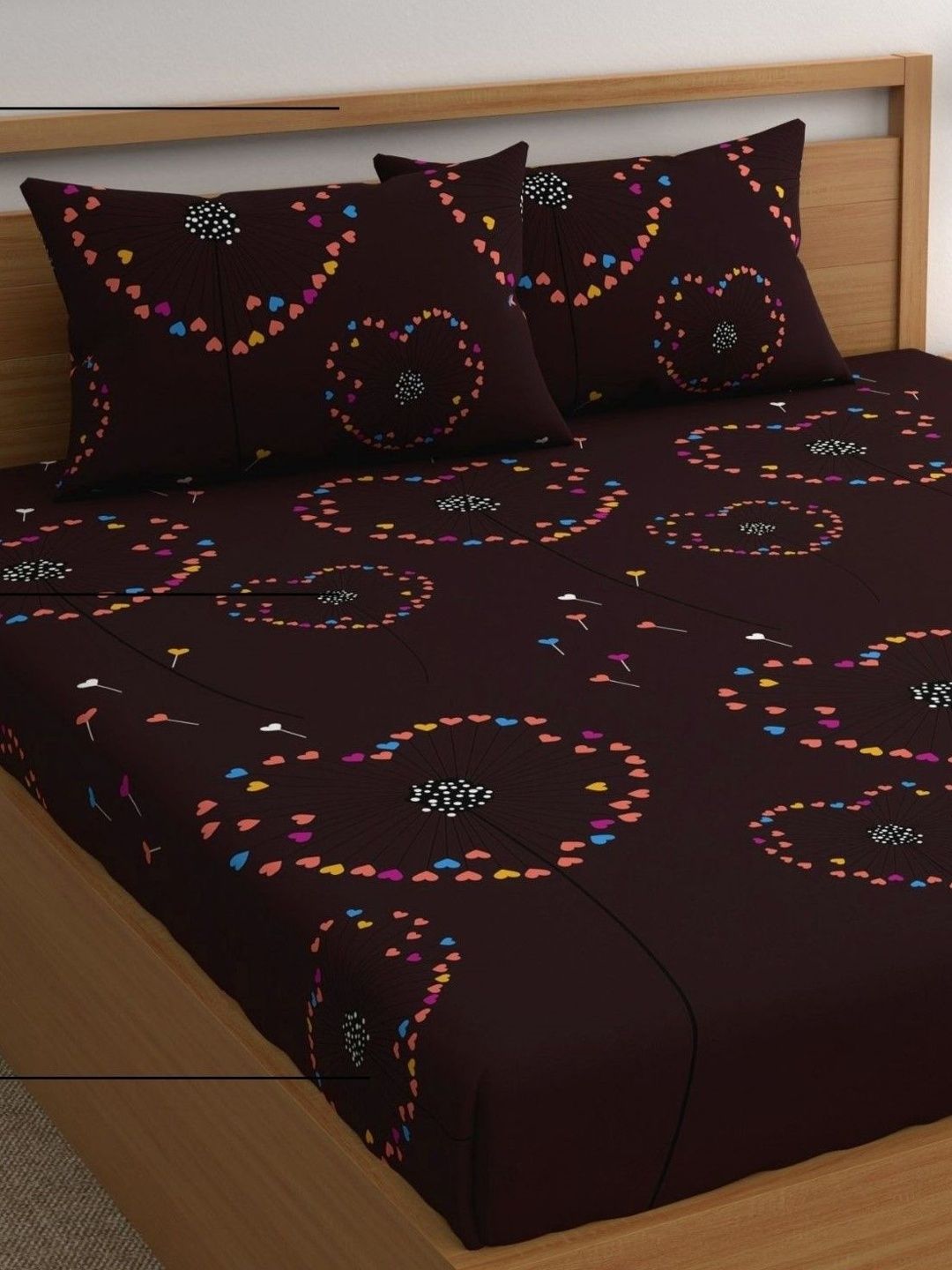 Aura Brown Graphic 180 TC Bedsheet with 2 Pillow Covers-image-48