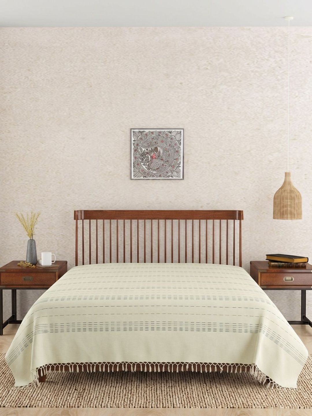 Fabindia Off White Striped Cotton Double Bed - Queen Bed Covers-picture-12