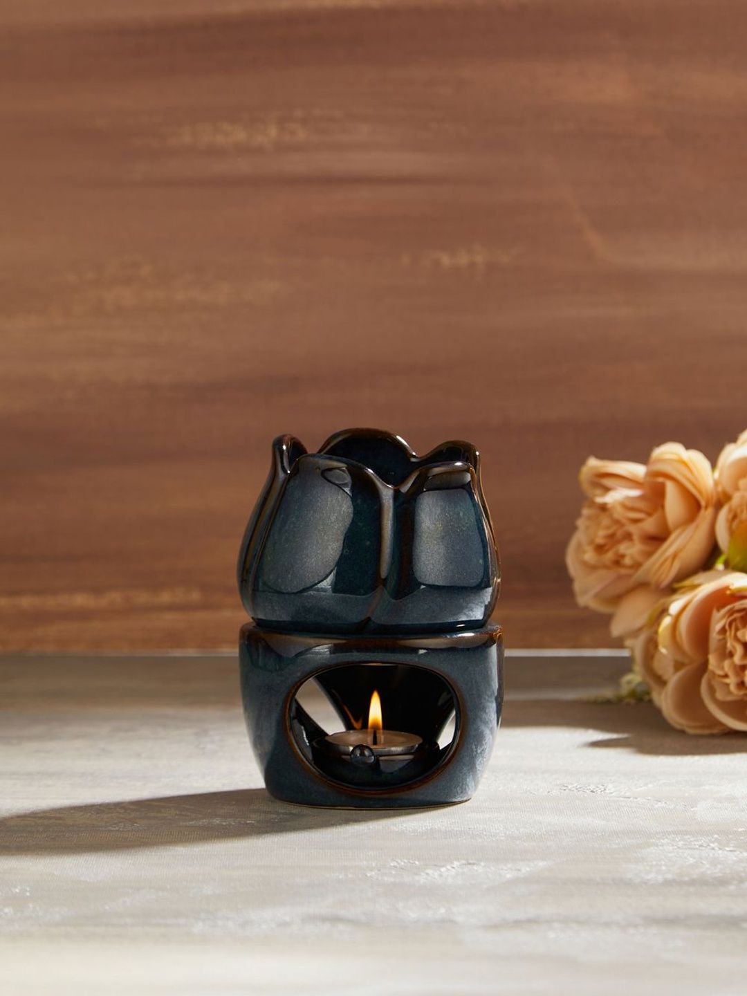 Fabindia Blue 6-Pcs Ceramic Aroma Oil Diffusers With Oil & Candles-image-46