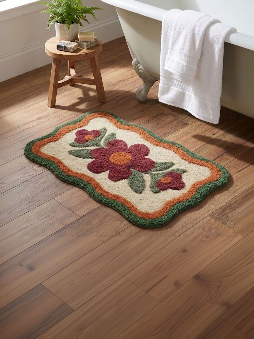 Saral Home Green Self Designed Bath Rug With Anti-Skid Backing & Water Absorbing-picture-49