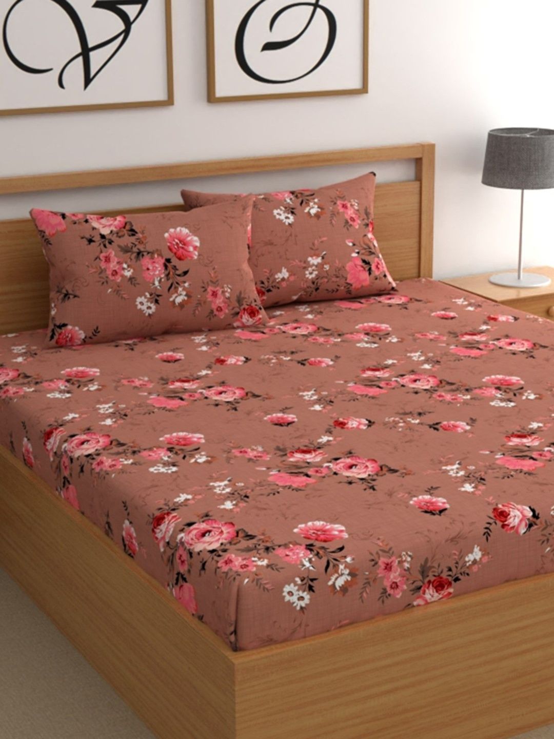 Aura Pink & Pink Floral 180 TC Bedsheet with 2 Pillow Covers-image-28