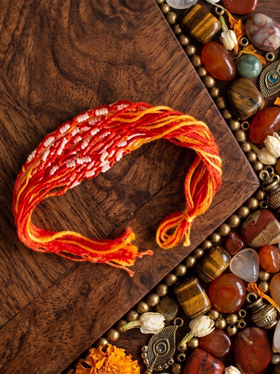 SZN Set Of 6 Red & Yellow Thread Rakhi With Roli Chawal Chandan Mishri-image-28