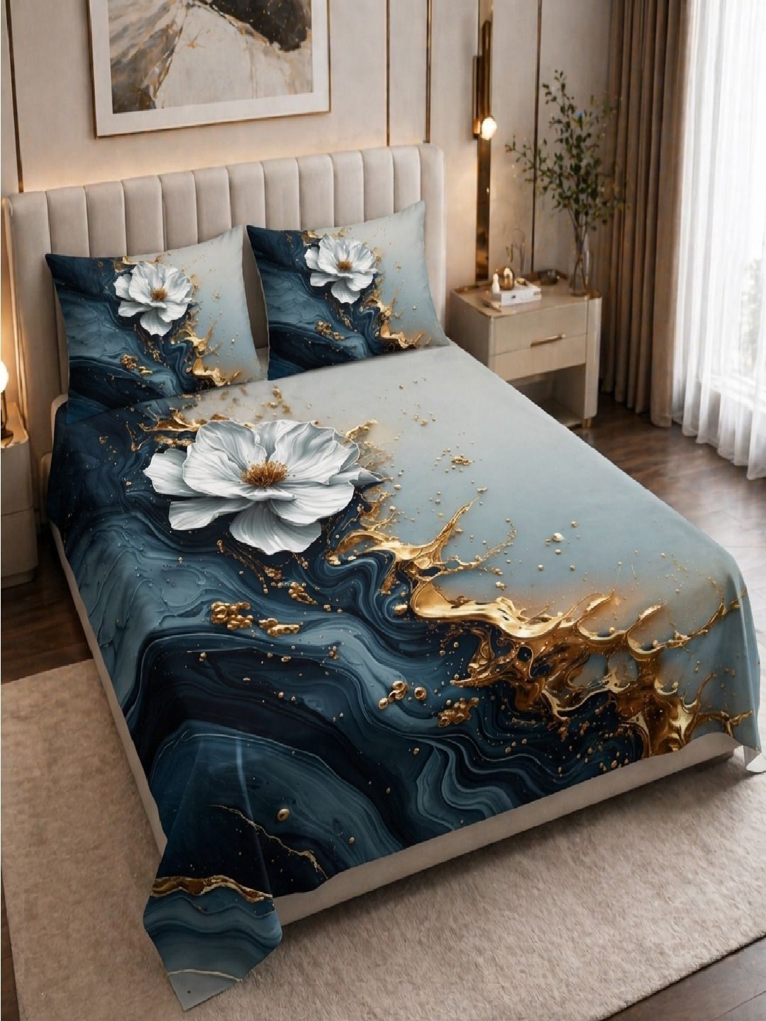KIDS WONDERS Multicoloured & White Floral 300 TC Bedsheet with 2 Pillow Covers-picture-47