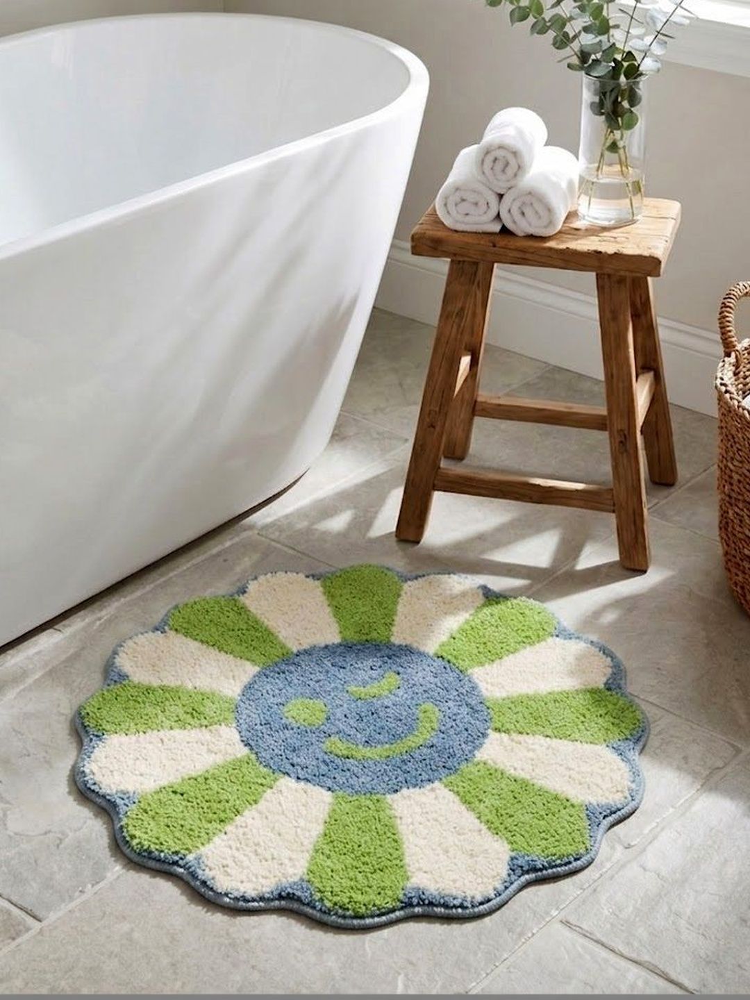 Saral Home Green Self Designed Bath Rug With Anti-Skid Backing & Water Absorbing-image-24