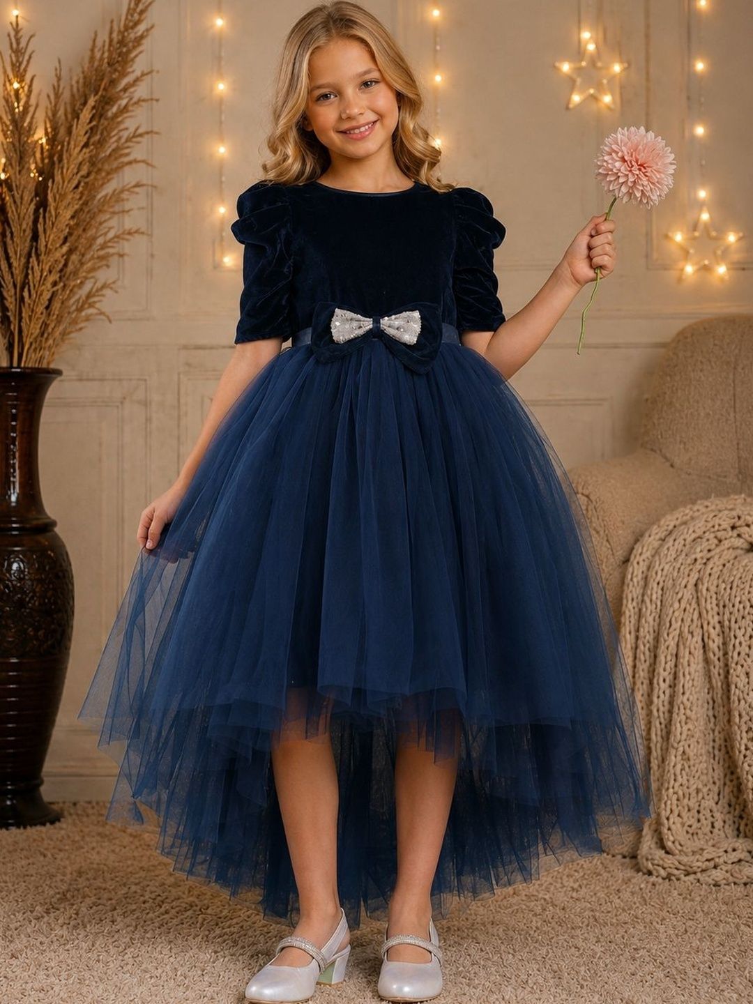 Dripteen Puff Sleeve Ruffled Net Maxi Dress-picture-26