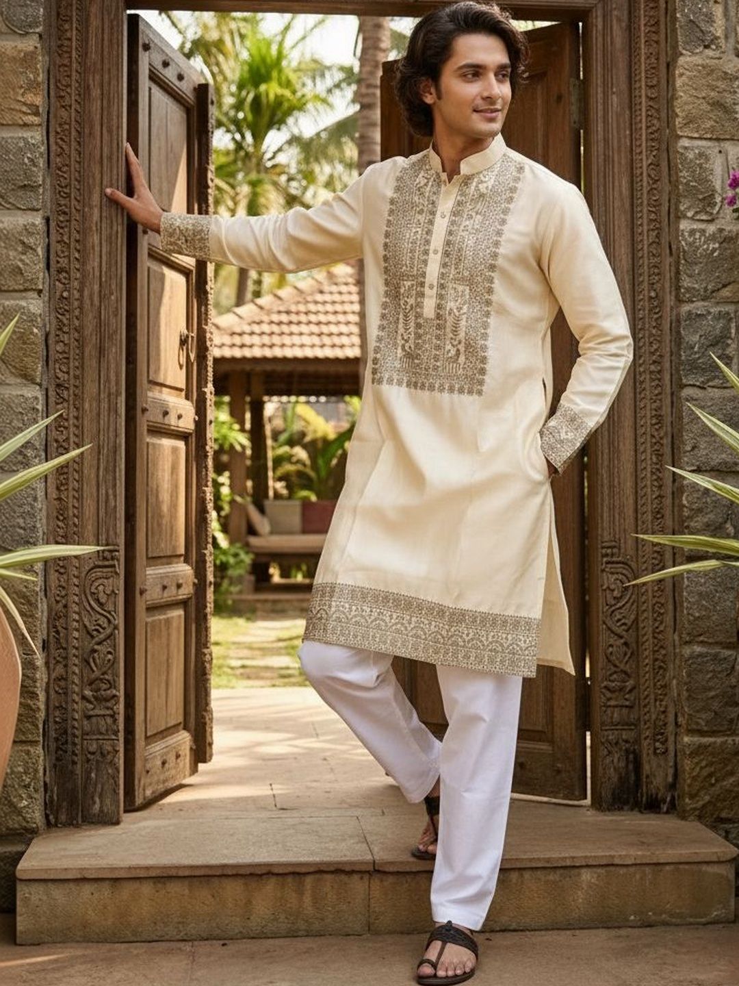 House of Pataudi Men Ethnic Motifs Embroidered Thread Work Kurta-picture-27