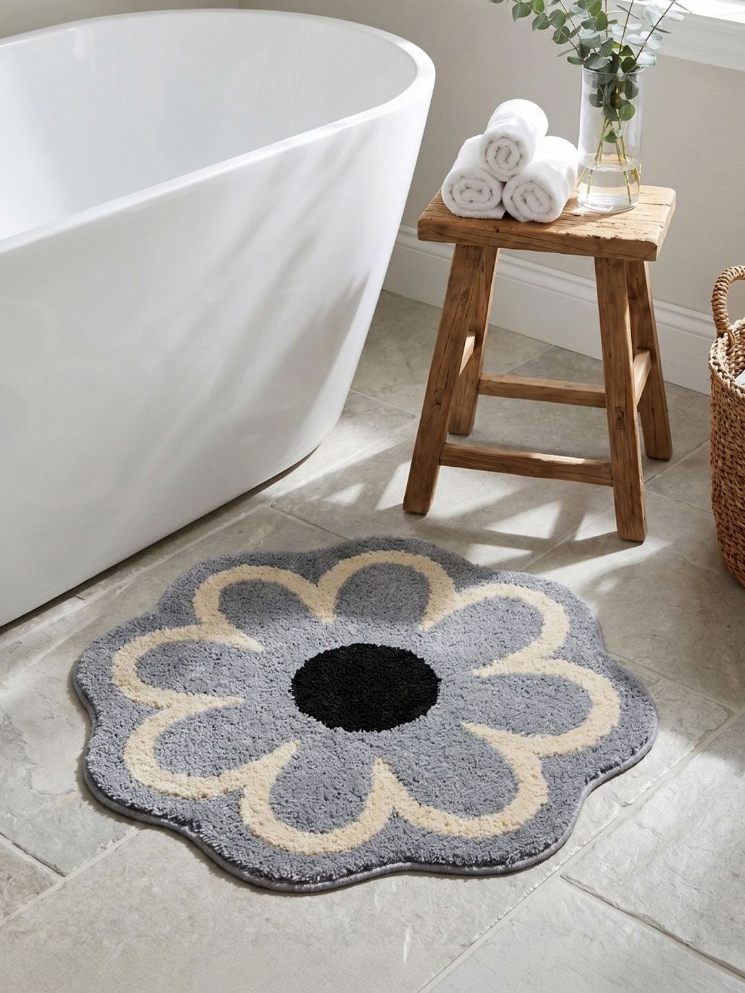 Saral Home Grey Self Designed Bath Rug With Anti-Skid Backing & Water Absorbing-image-8