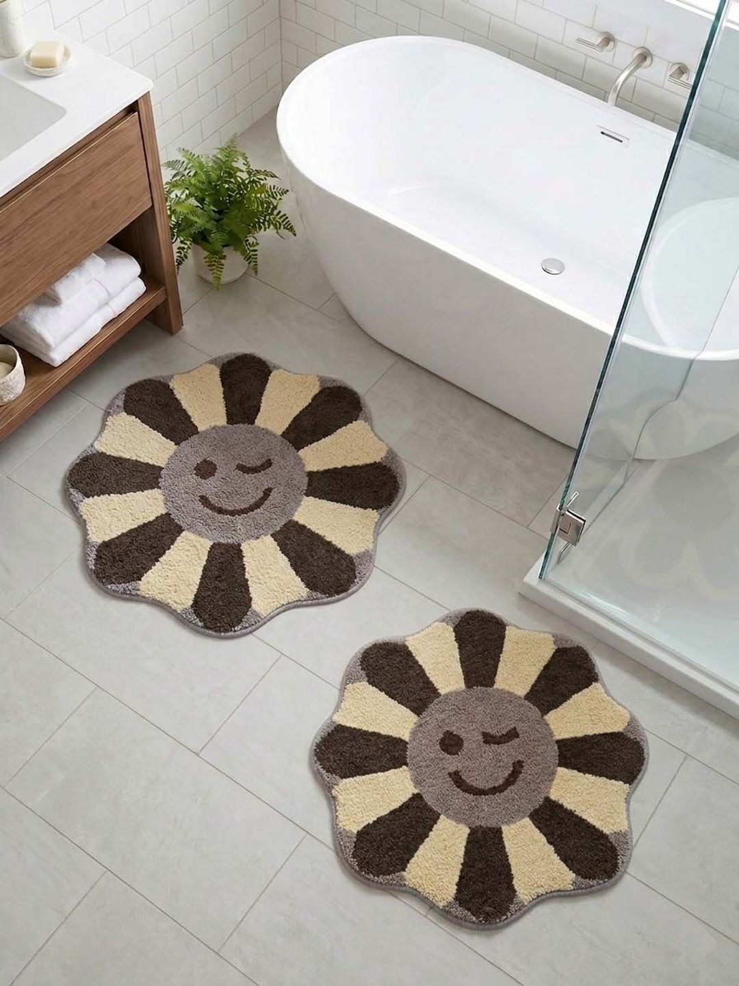 Saral Home 2-Pcs Brown Self Designed Bath Rug With Anti-Skid Backing & Water Absorbing-image-23
