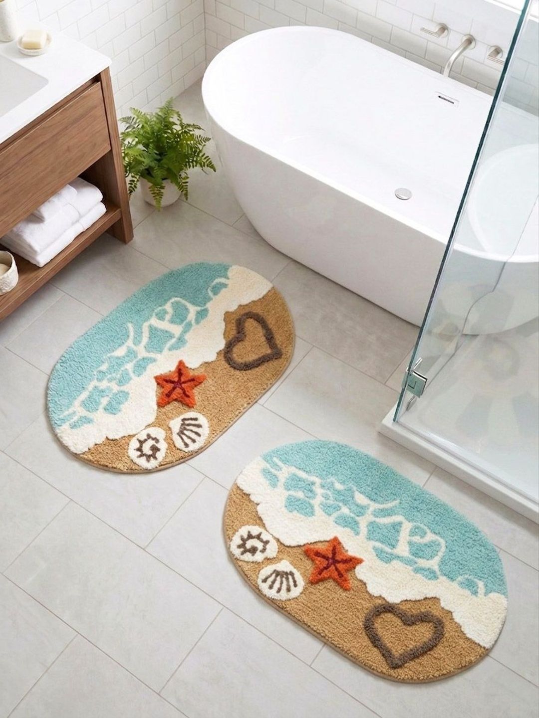 Saral Home 2-Pcs Blue Shore Bath Mat With Anti-Skid Backing & Water Absorbing Bath Rugs-image-42
