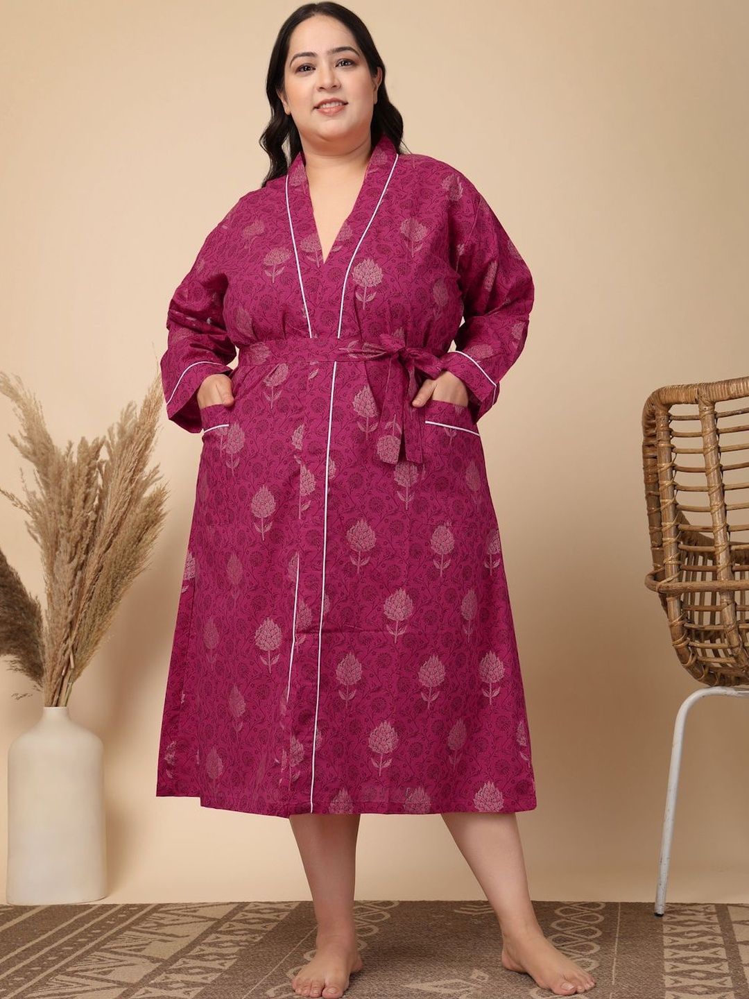 KLOTTHE Cotton Knee Length Bath Robe-image-49