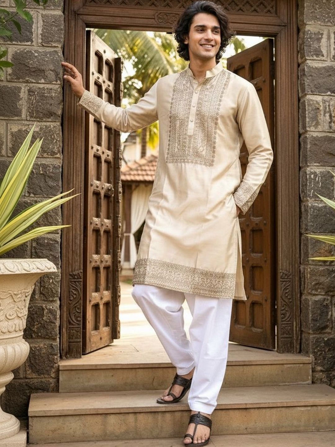 House of Pataudi Men Ethnic Motifs Embroidered Thread Work Kurta-picture-26