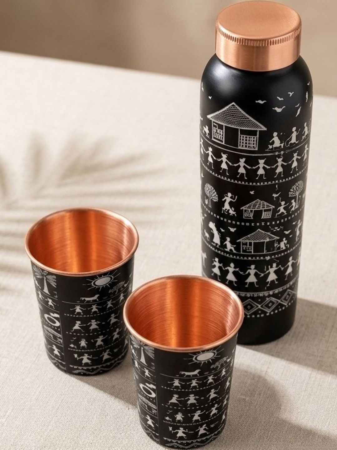THE HOME CO. Black Copper 3-Pcs Water Bottle With Glass Fift Sets-image-48
