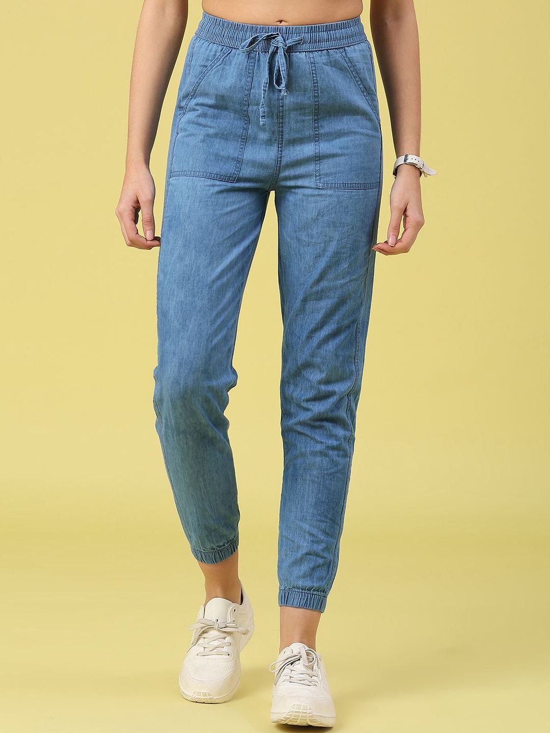 V-Mart Women Jogger Mid-Rise Cuffed Hem Jeans-image-7