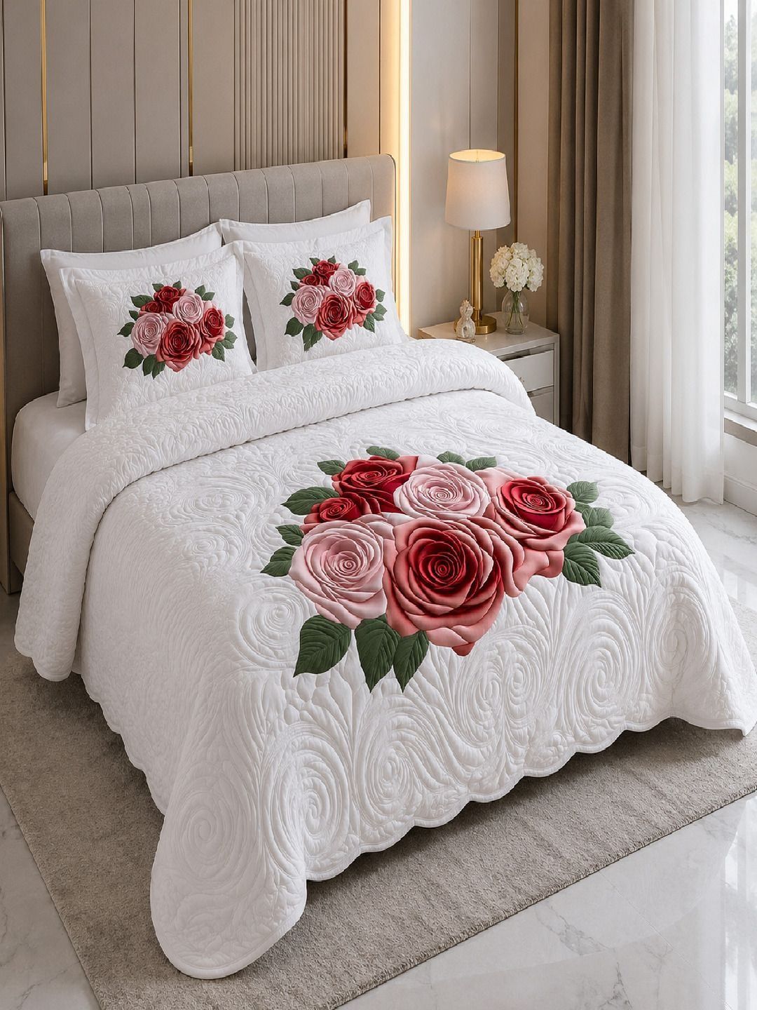 KIDS WONDERS Multicoloured & White Floral 300 TC Bedsheet with 2 Pillow Covers-picture-33
