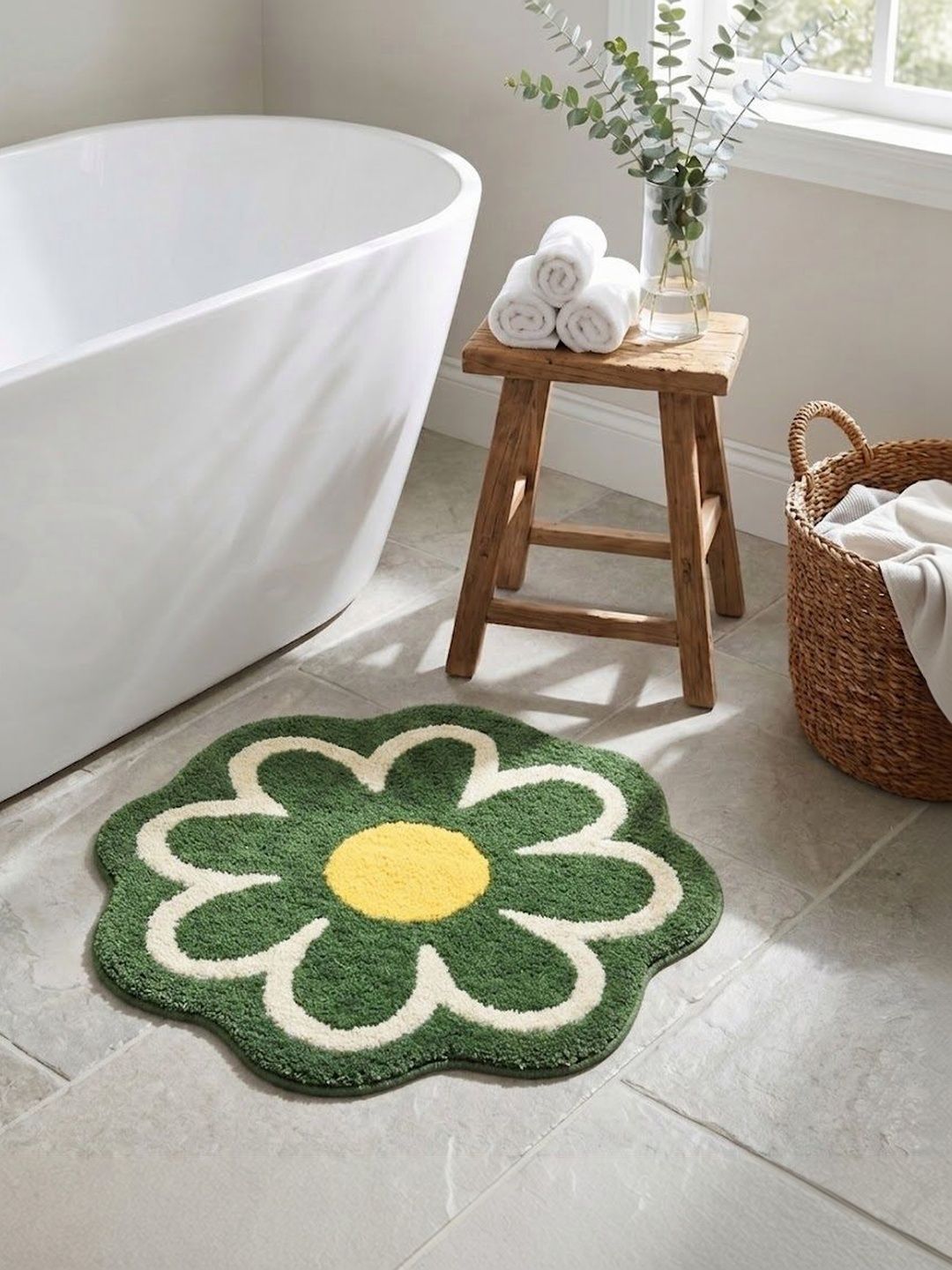 Saral Home Green Self Designed Bath Rug With Anti-Skid Backing & Water Absorbing-picture-39
