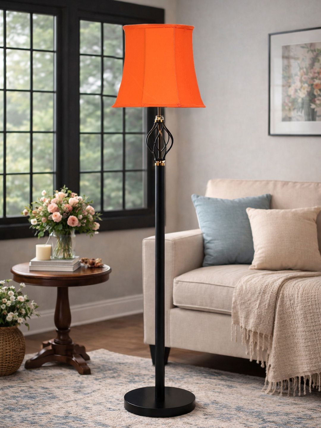 Myntra Elegant Homes Orange & Black Wooden Floor Lamps-image-38